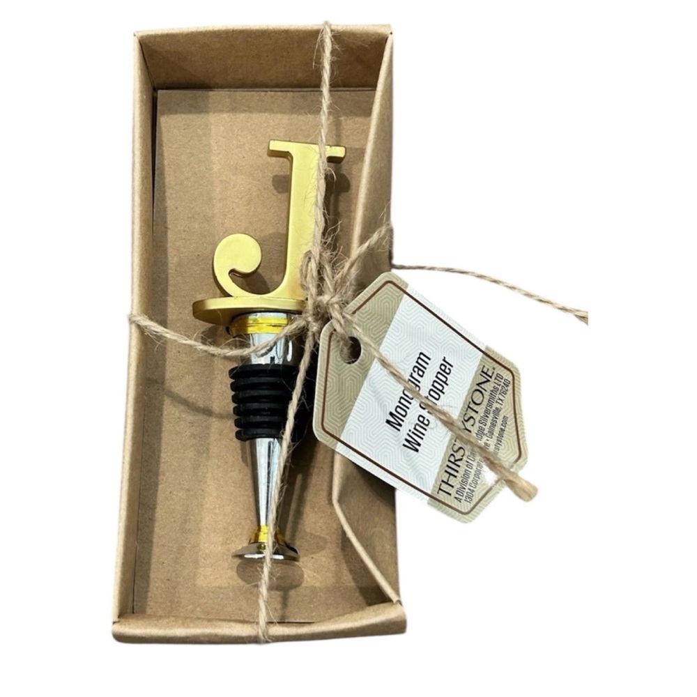 NEW Thirstystone gold monogram wine Cork Bottle stopper with the letter "J"